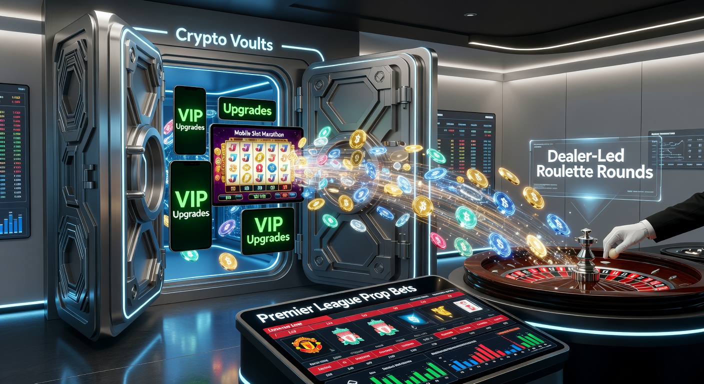 Vibrant digital vault overflowing with cryptocurrencies, symbolizing rapid access to VIP gaming perks in slots, roulette, and sports bets