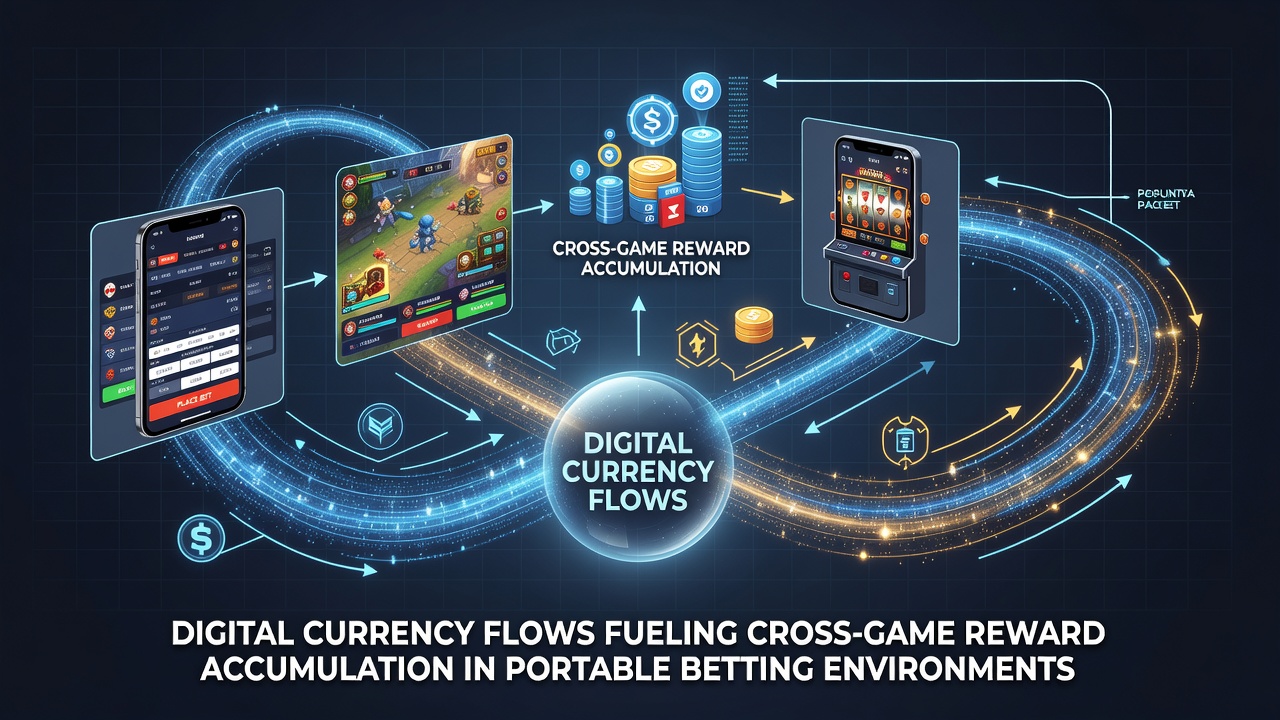 Mobile screen showing interconnected betting games with digital currency reward flows