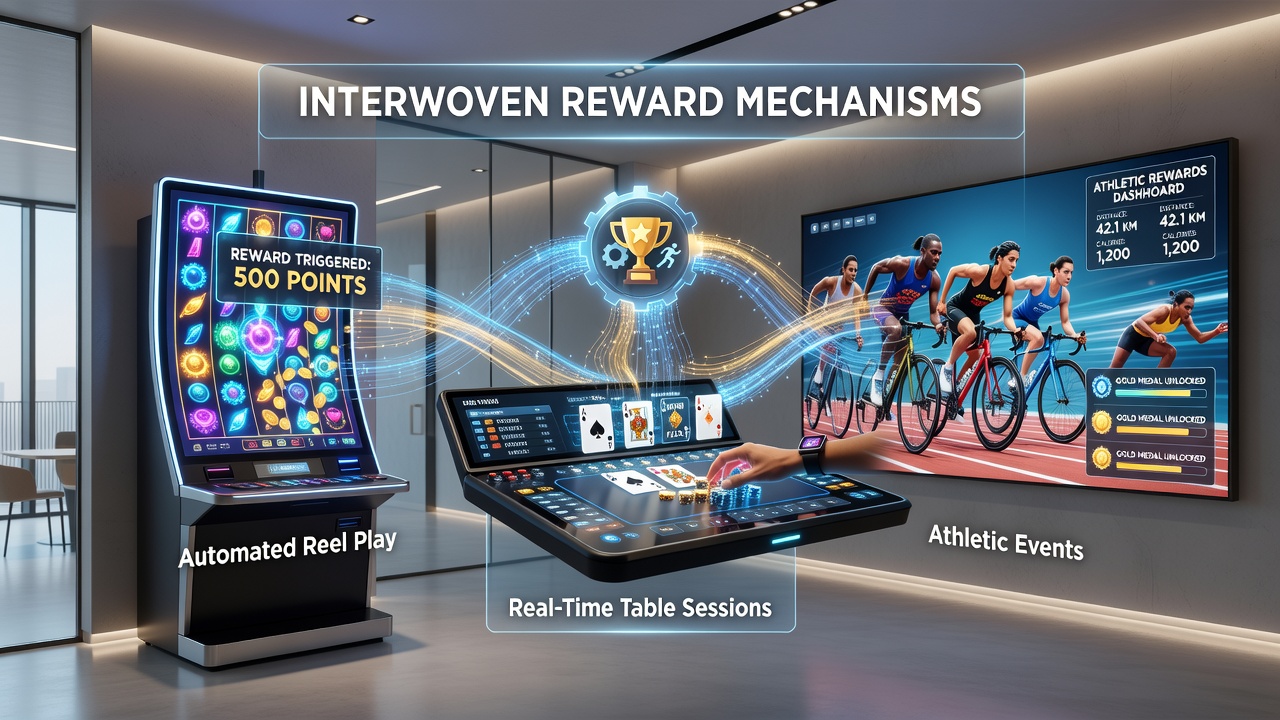 Mobile interface displaying unified loyalty points earned from slots, live tables, and sports events