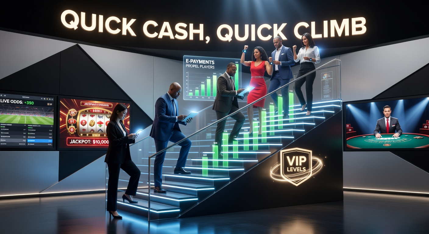 Smartphone displaying instant e-payment deposit leading to VIP tier upgrade in a mobile casino app, with sports betting odds and slot icons visible