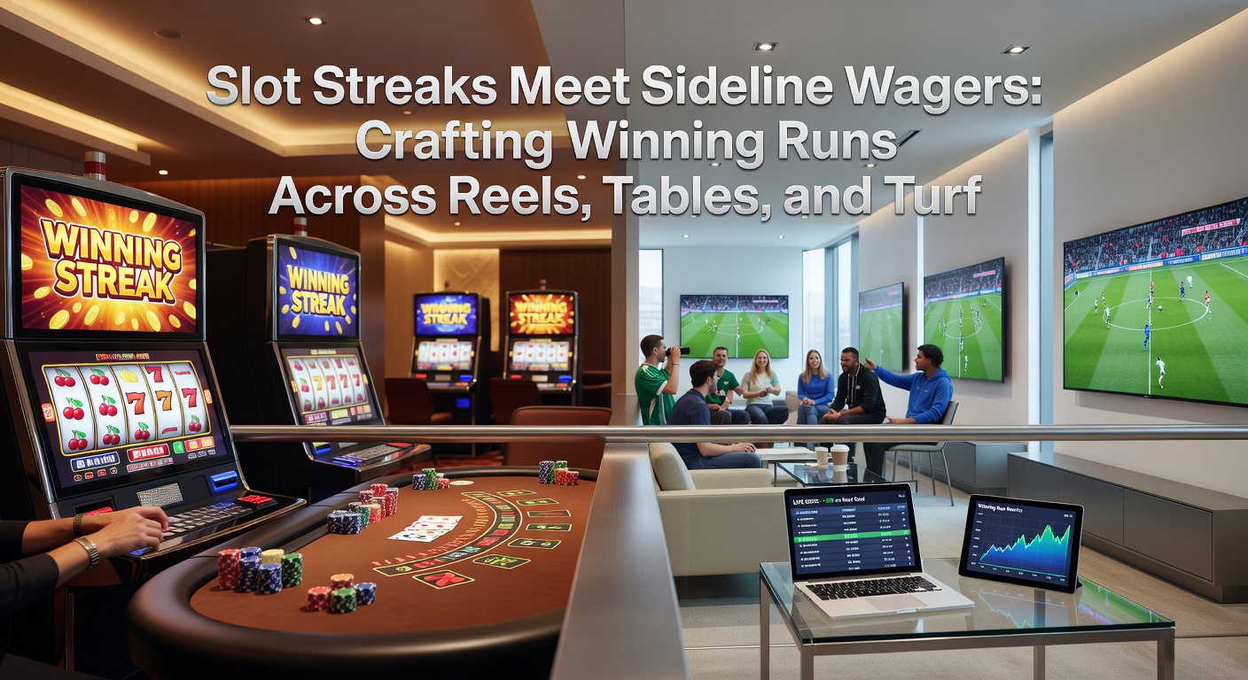 Vibrant casino floor blending slot machines, gaming tables, and sports betting screens showing live action