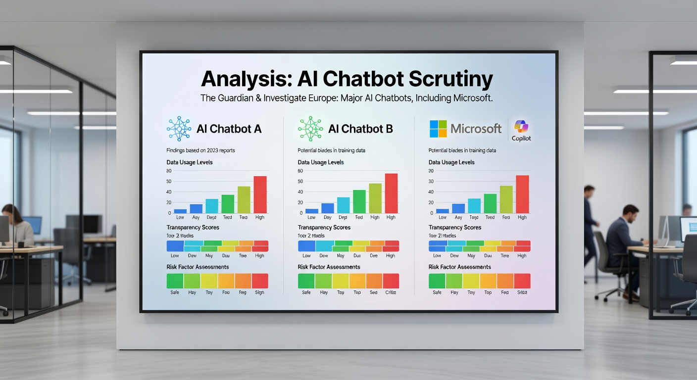 Graphic illustrating AI chatbots linking to unlicensed gambling sites, with icons of major tech companies and warning symbols for addiction risks
